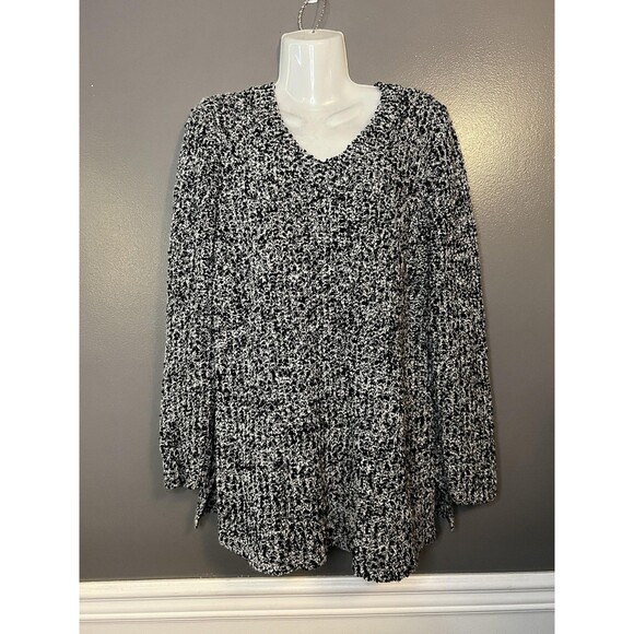 Lane Bryant Sweater Womens 14/16 Black White Boucle Knit V-Neck Tunic Pullover - Picture 1 of 7
